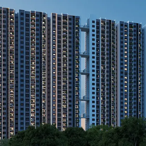 Twin towers linked by skywalk bridges at Amberstone Vectra